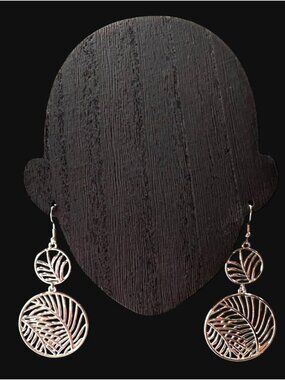 Silver Tone Palm Leaf Double Drop Dangle Earrings Lightweight Statement Jewelry